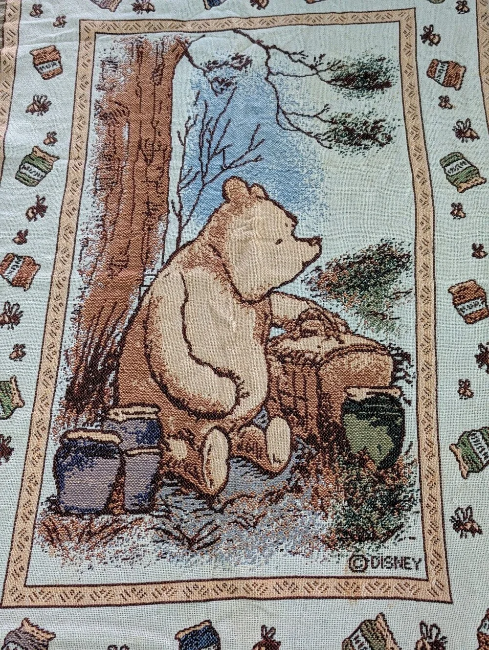 VTG Winnie The Pooh Disney Goodwin Weavers Woven Tapestry Throw Blanket 49